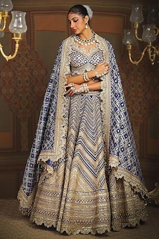 electric blue silk chanderi dori embroidered lehenga set