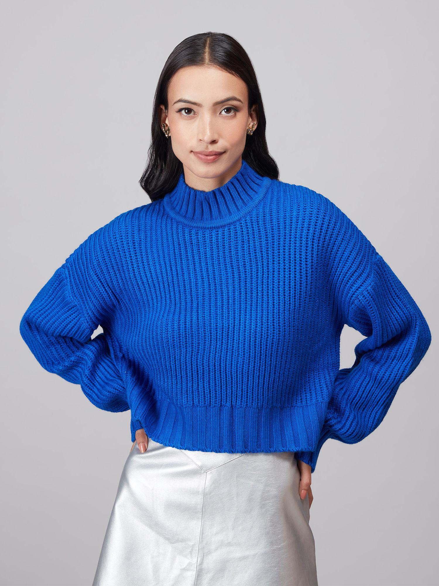 electric blue turtle neck boxy short sweater