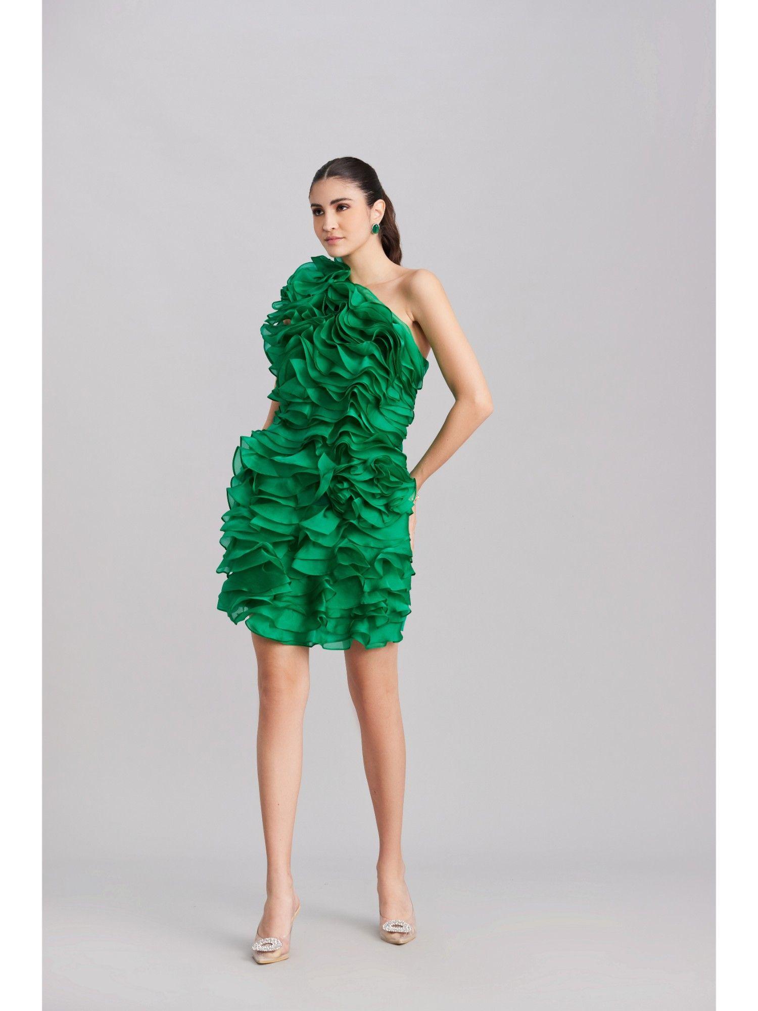 electric green organza mini dress