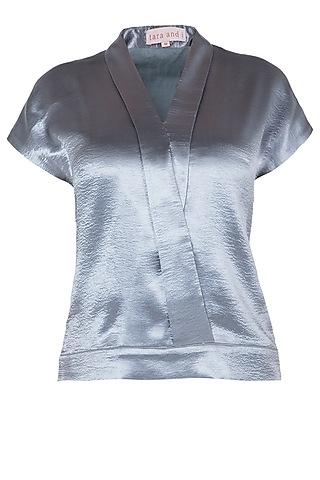 electric grey lapel collar top