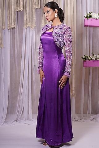 electric purple modal satin silk gown with shrug