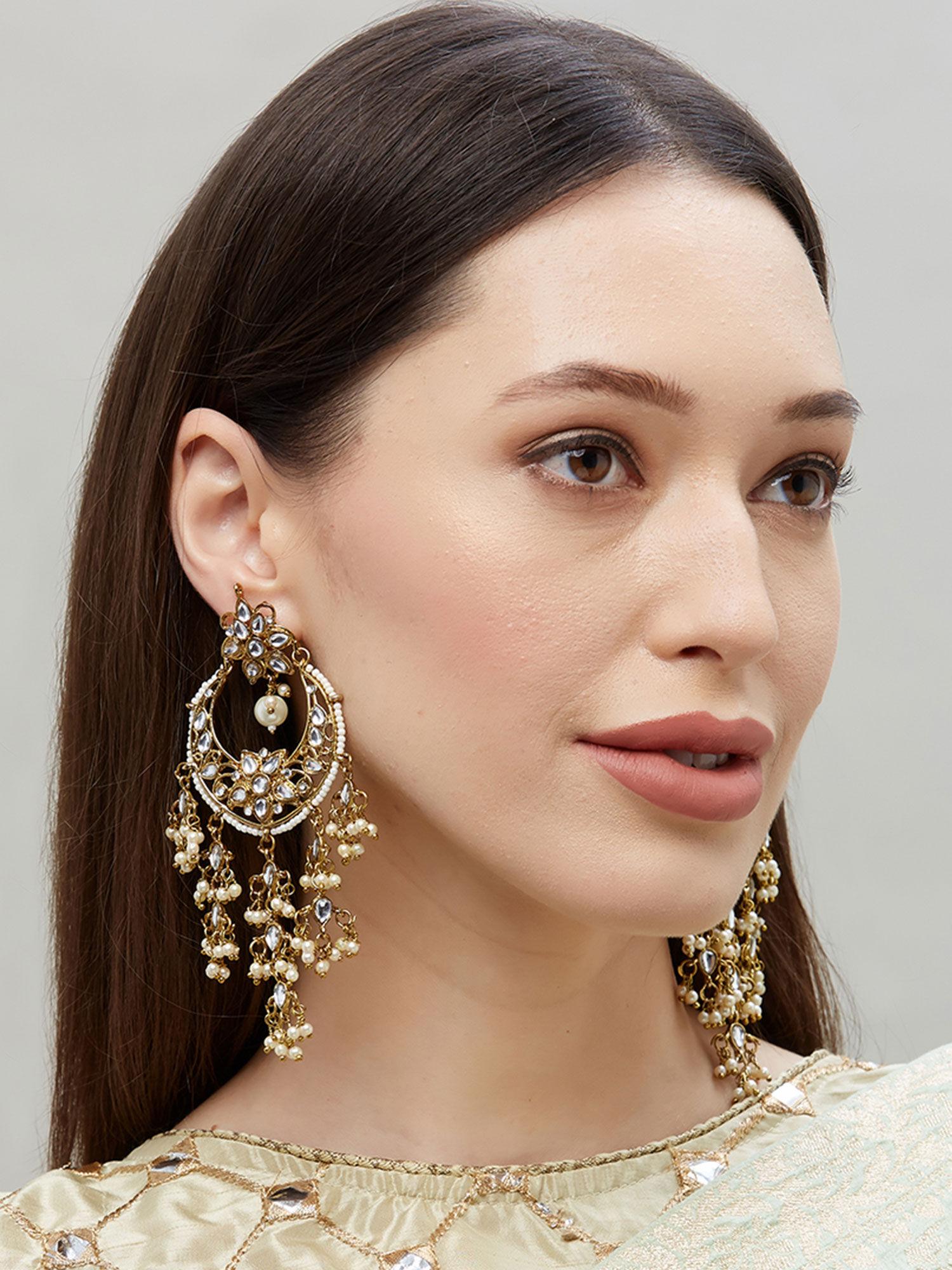 elegant ethnic indian traditional gold cluster pearl earrings