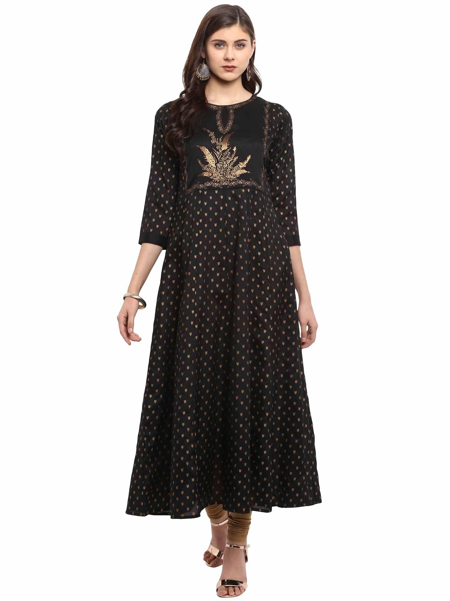 elegant gold on black anarkali kurti