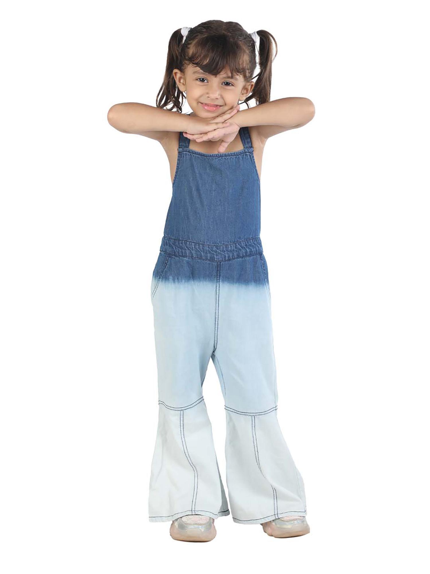 elegant ombre effect blue denim jumpsuit for girls