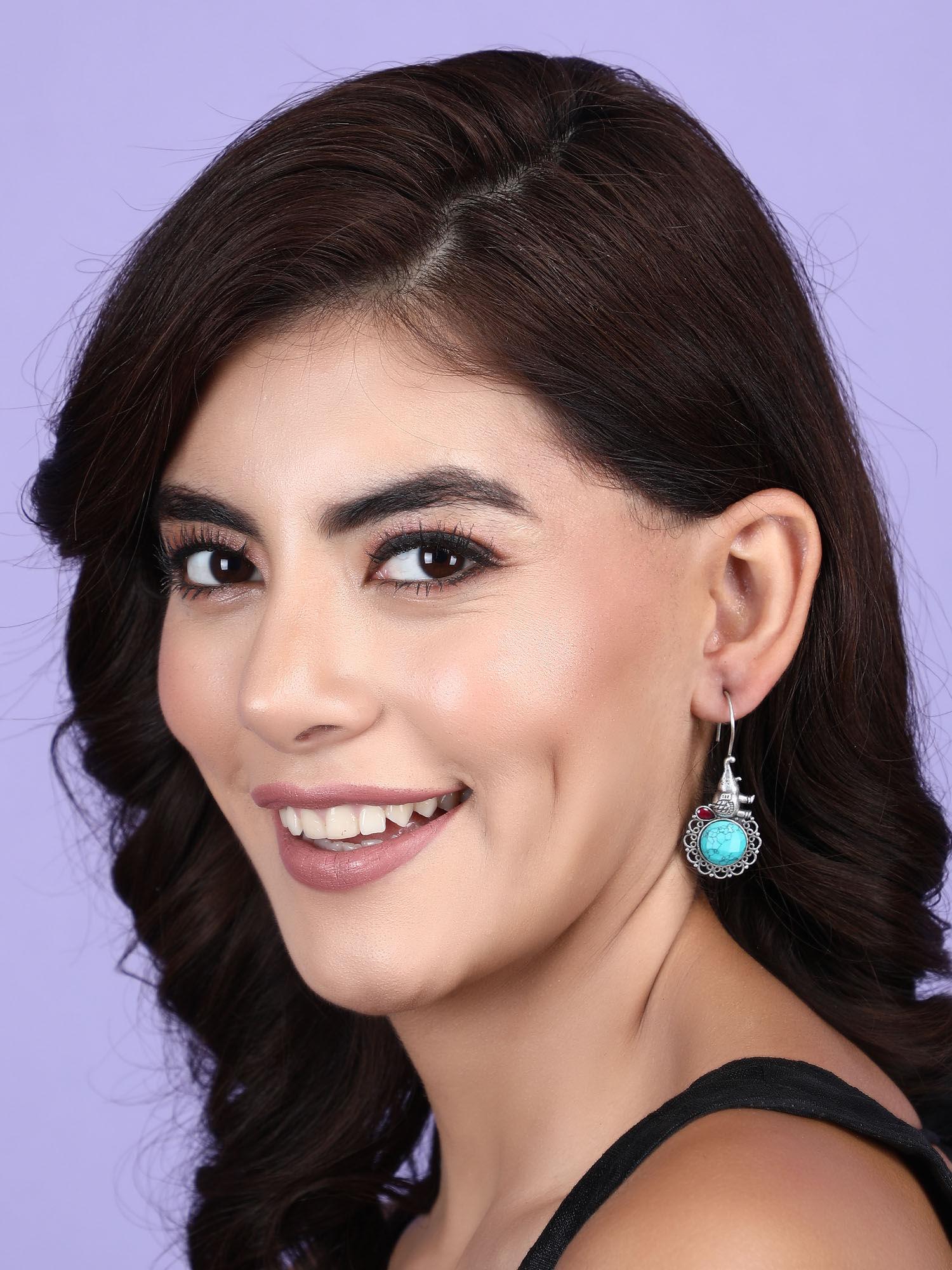 elegant oxidised blue drop earrings for women