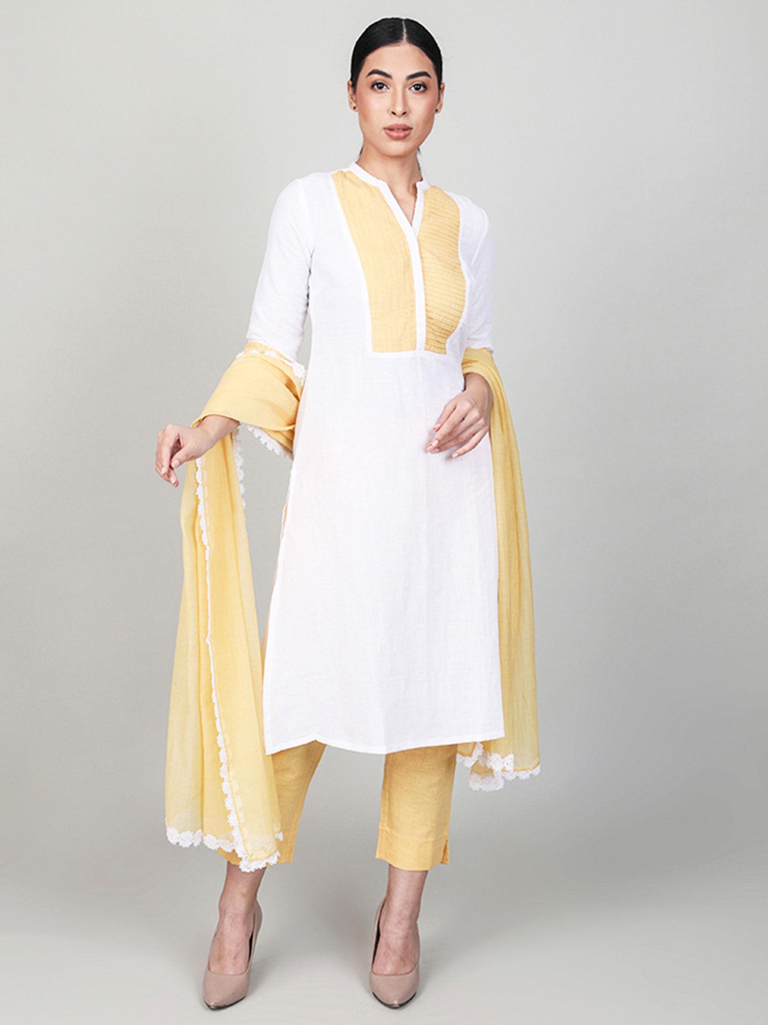 elegantly pleated kurta set (set of 3)