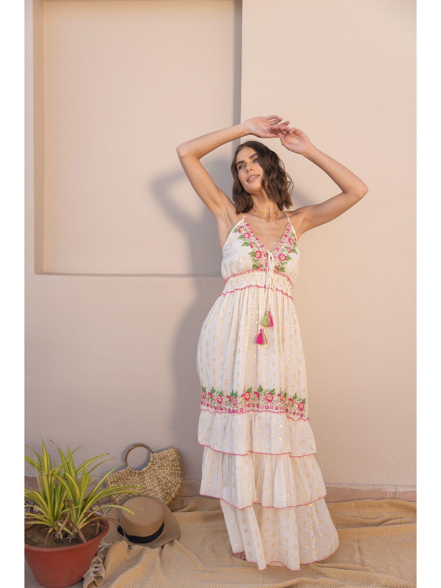 elena floral embroidered boho summer maxi dress