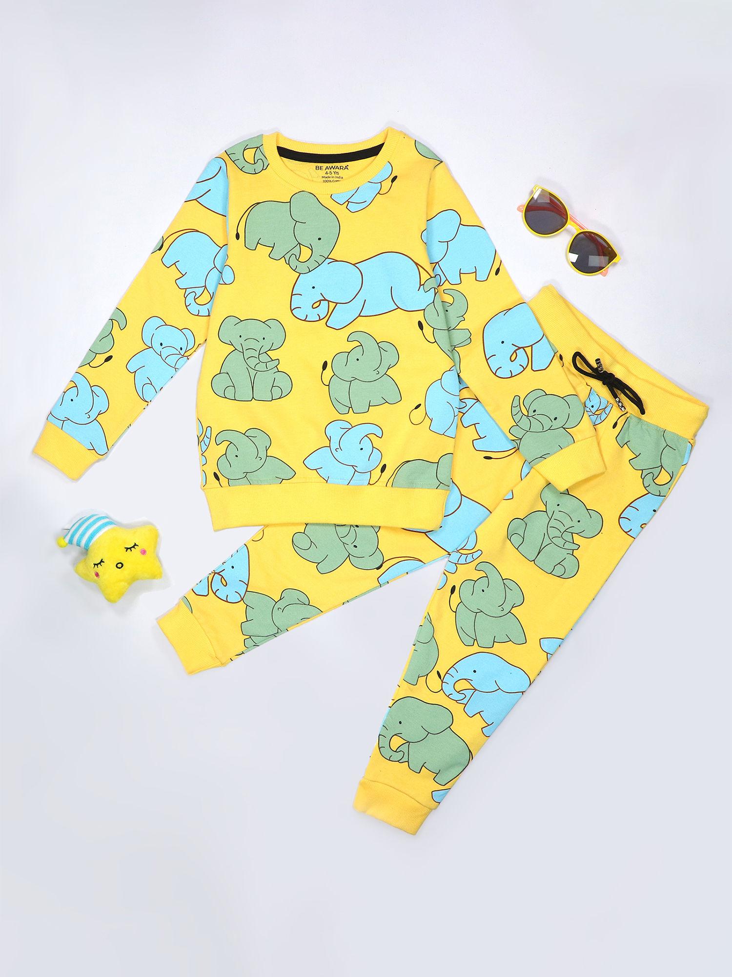 elephant pattern kids sweatshirt & joggers yellow (set of 2)