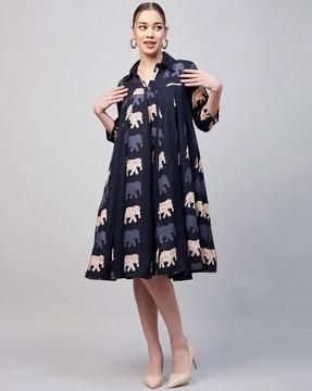 elephant print a-line dress