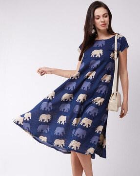 elephant print fit & flare dress