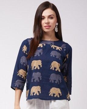 elephant print round-neck top