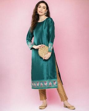 elephant print straight kurta