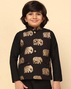 elephant print waistcoat with welt pockets