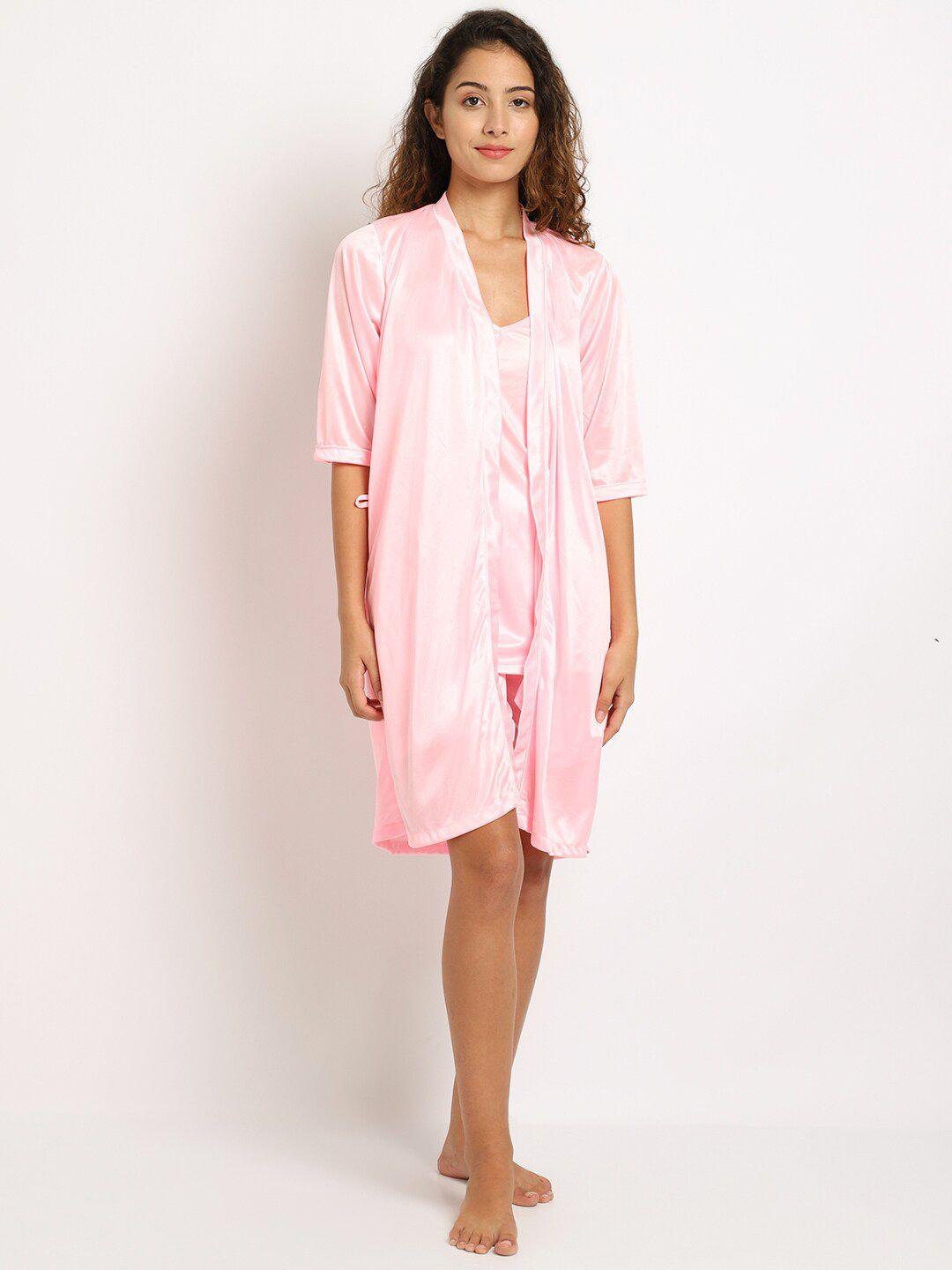 elevanto pink satin nightdress with robe