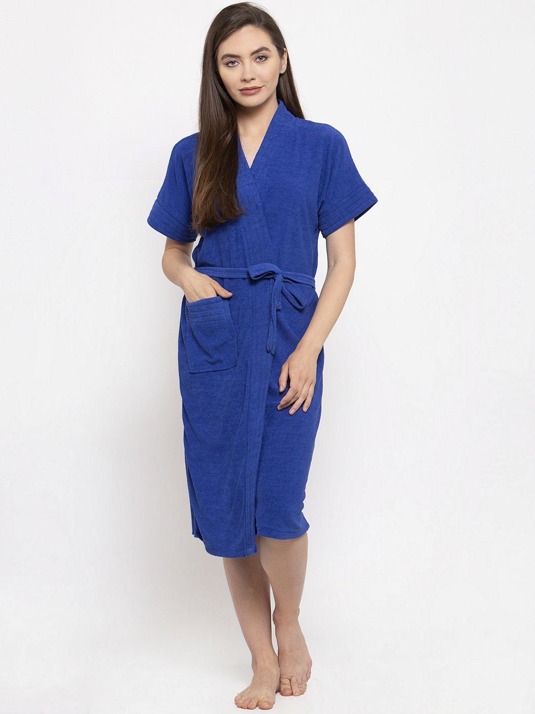 elevanto women blue solid bath robe