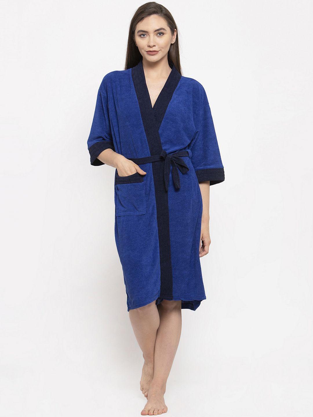 elevanto women blue solid bath robe