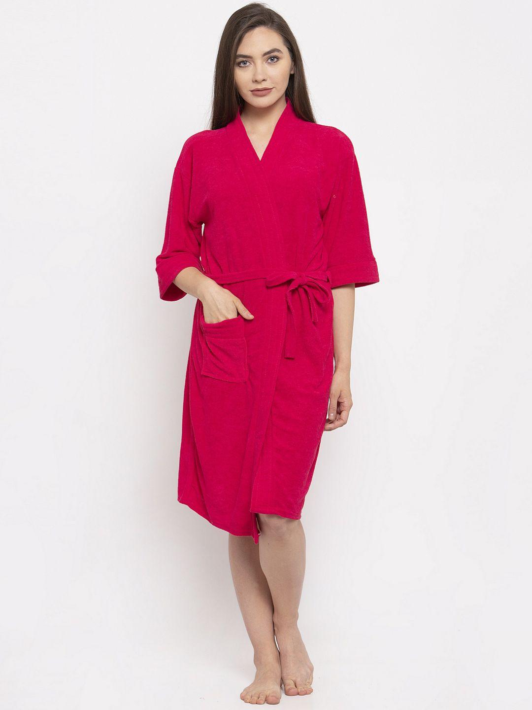 elevanto women fuchsia pink solid bath robe