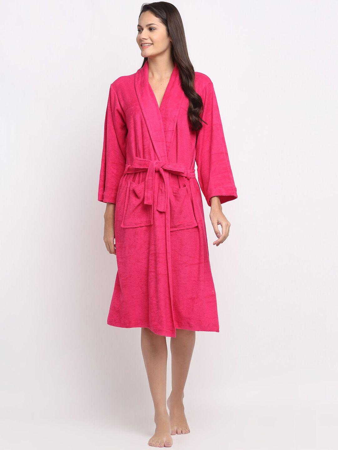 elevanto women fuchsia pink solid pure cotton 180 gsm bath robe