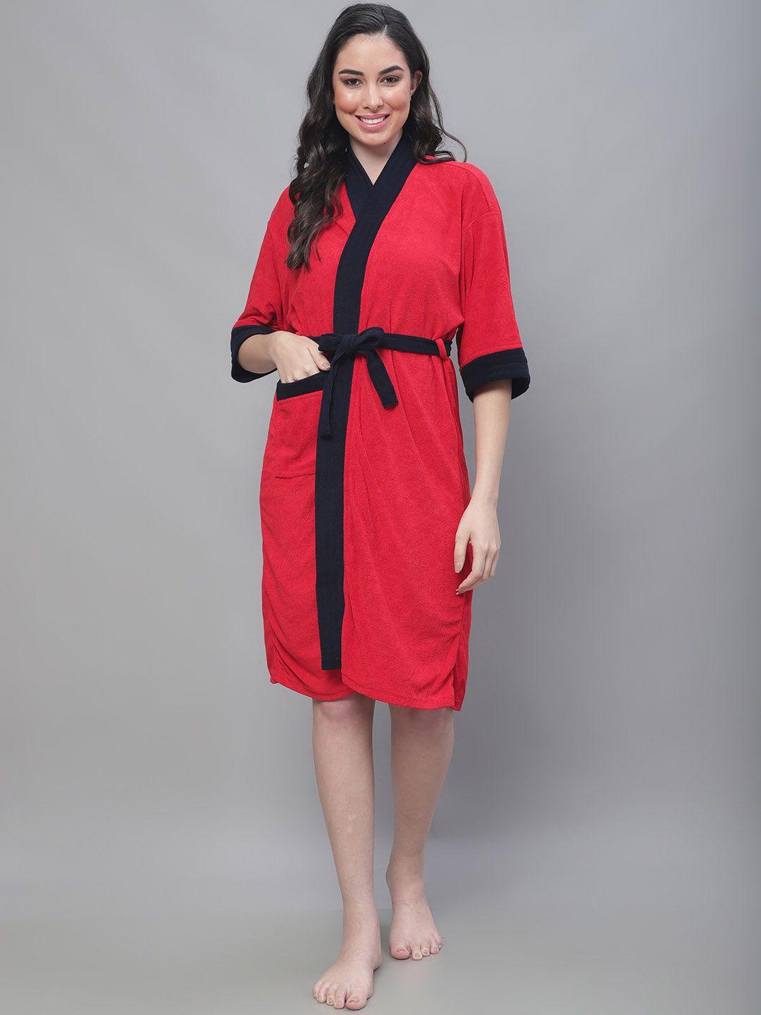 elevanto women red & black bath robe