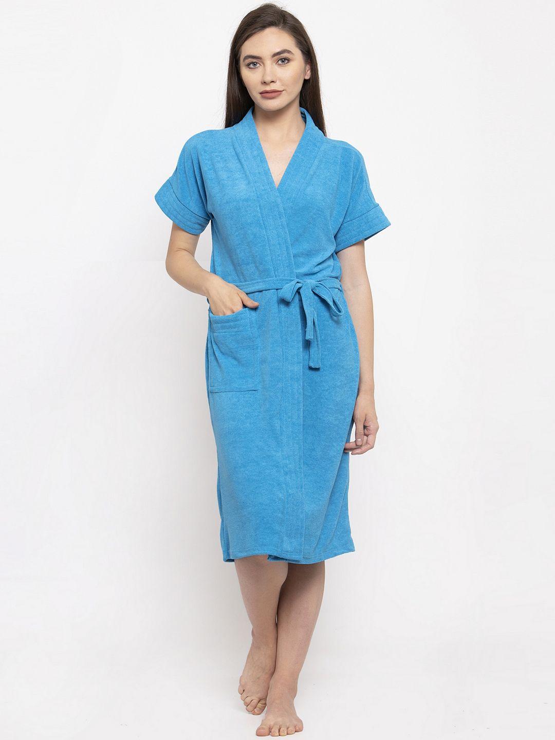 elevanto women turquoise blue solid bath robe