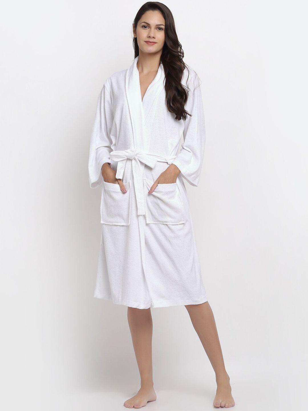 elevanto women white solid pure cotton 180 gsm bath robe