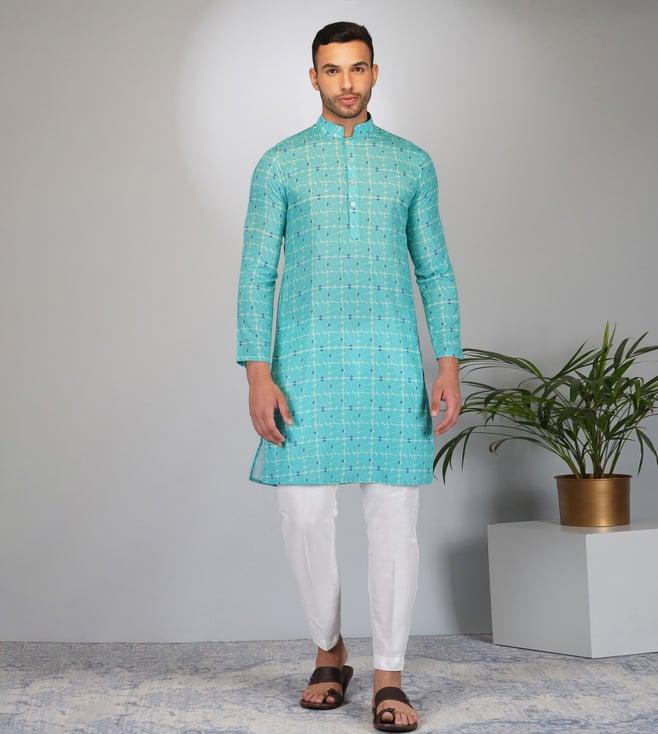 eleven brothers green foret de fete florest softy silk kurta with white plain pant
