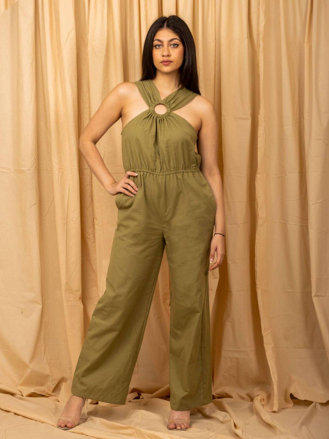 eleven.o.one halter neck cotton basic jumpsuit