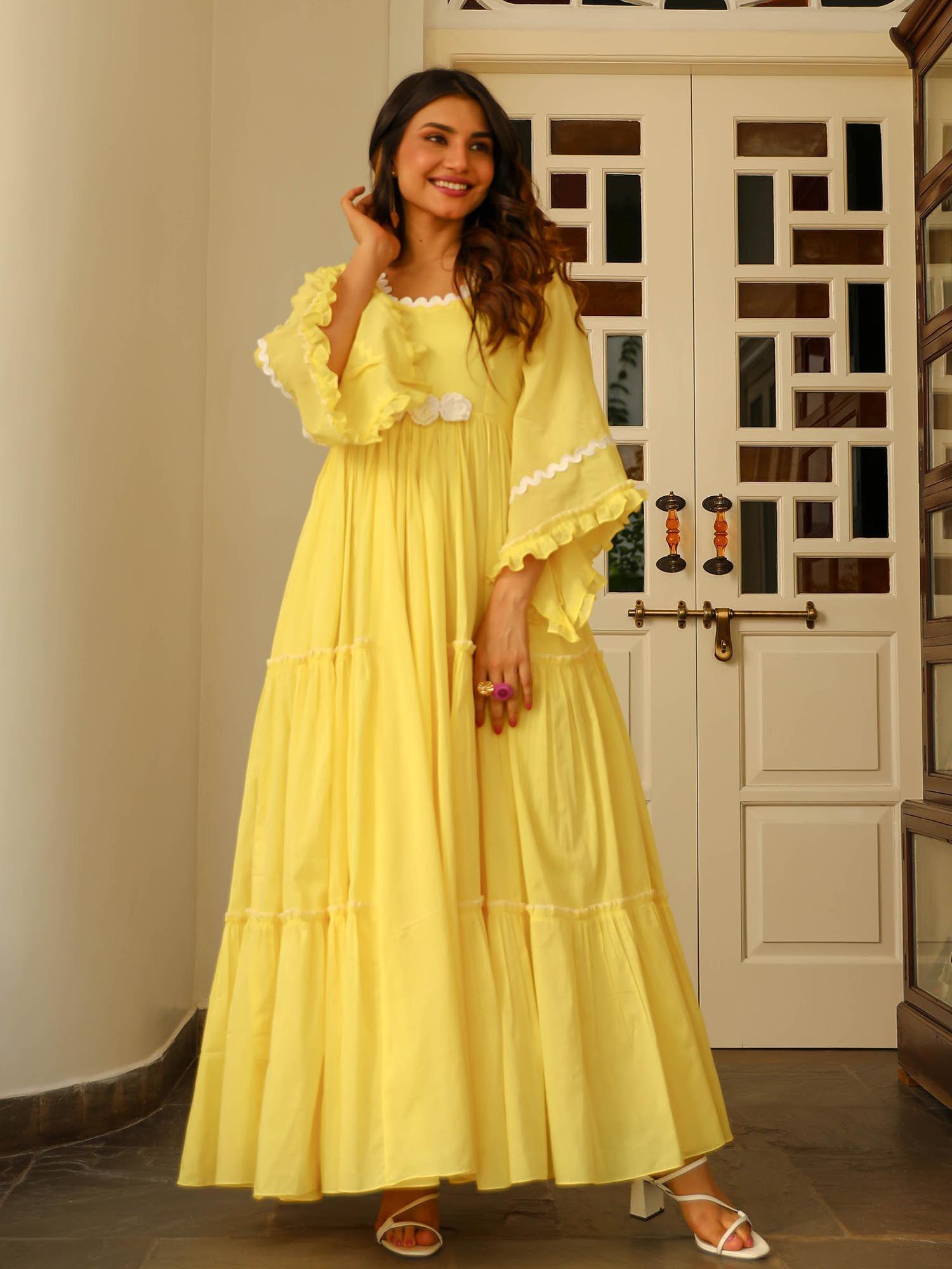 elfin yellow comfy cotton maxi dress