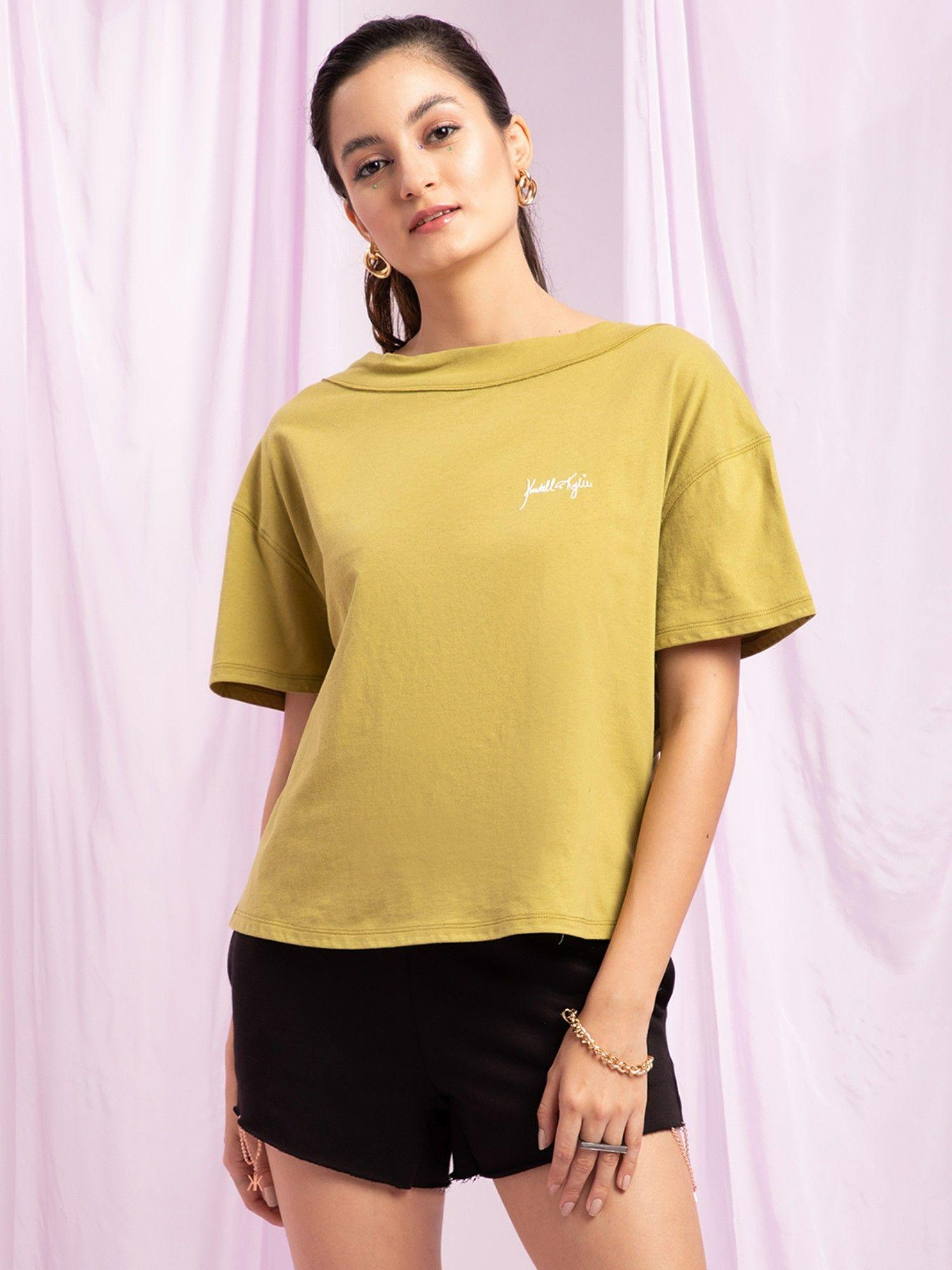 elia green solid round neck t-shirt