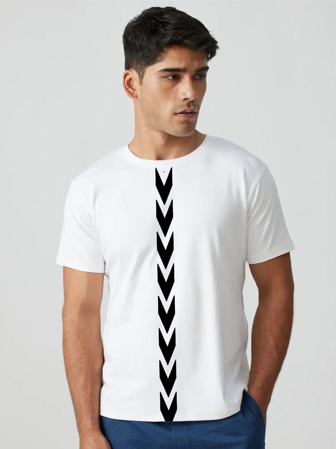 elibolz men white printed henley neck raw edge t-shirt