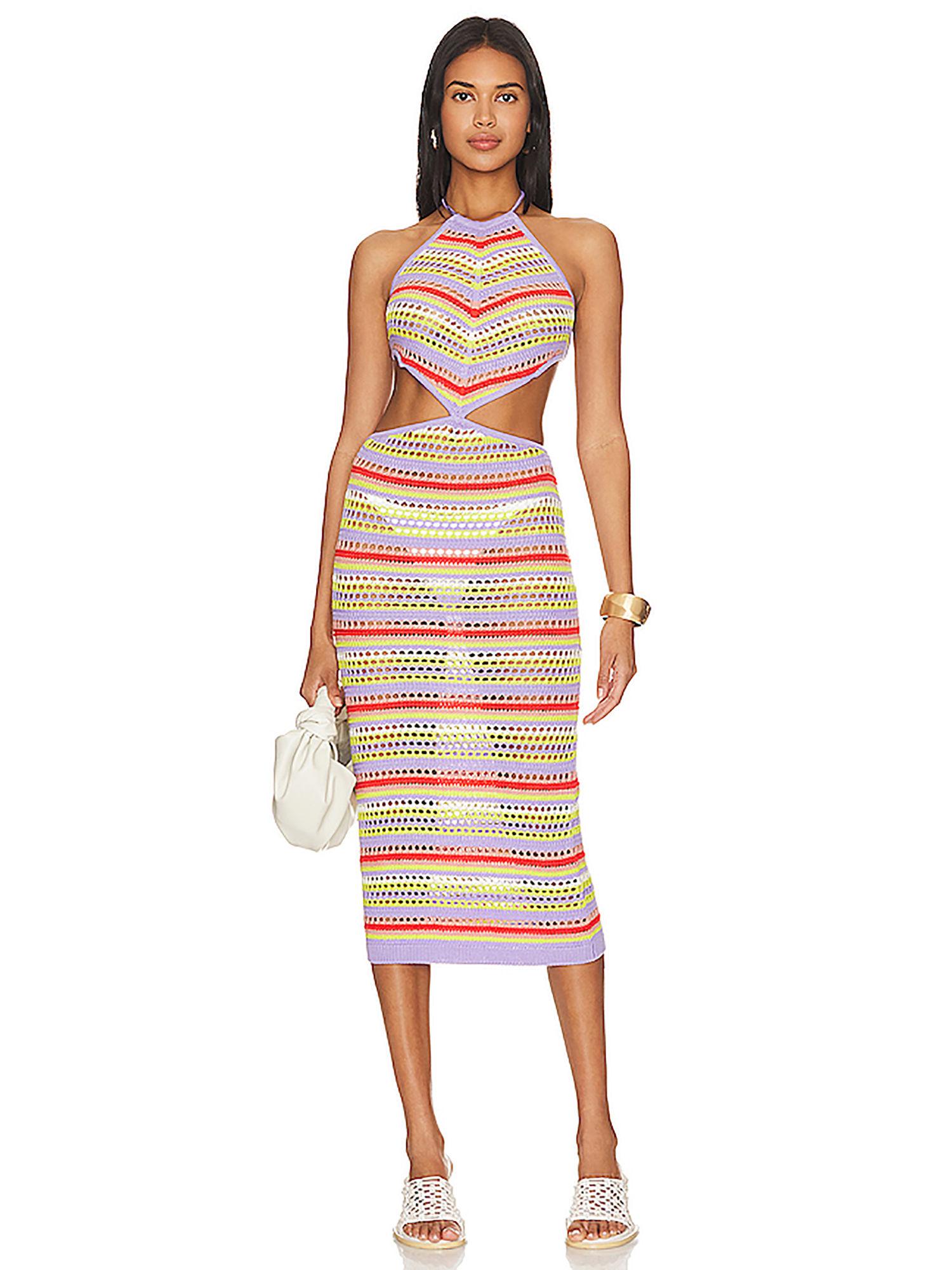 elidia striped open stitch midi dress