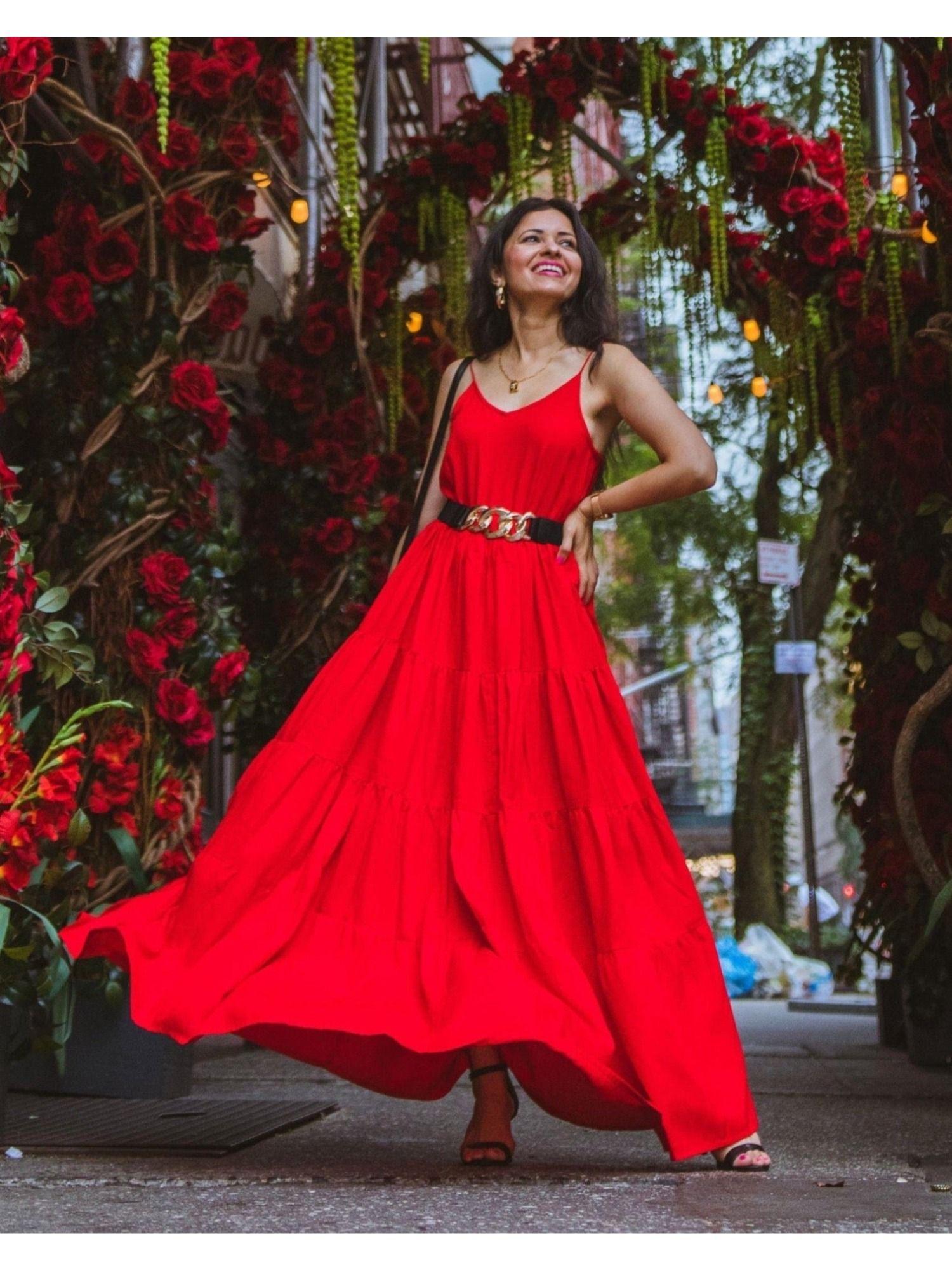 elio red cotton dress