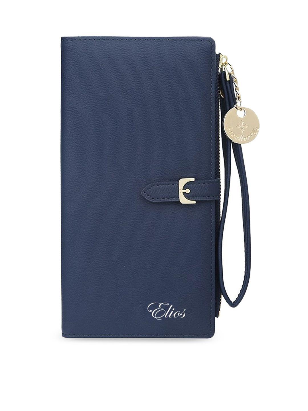 elios women blue buckle detail pu two fold wallet