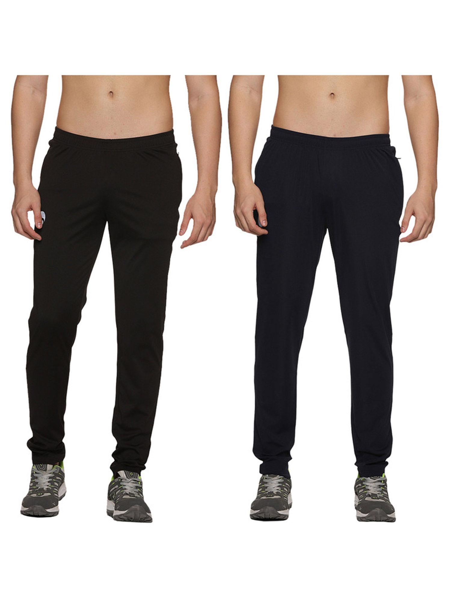 elite athletic trackpant for men with zipper pockets black-navy (pack of 2)