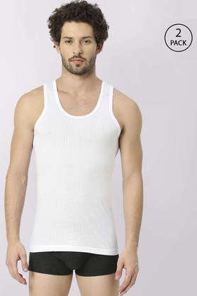 elite men's solid white cotton vest pack of 2 - 75 cm - white