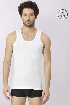 elite men solid white cotton vest (pack of 3, 75cm) - white