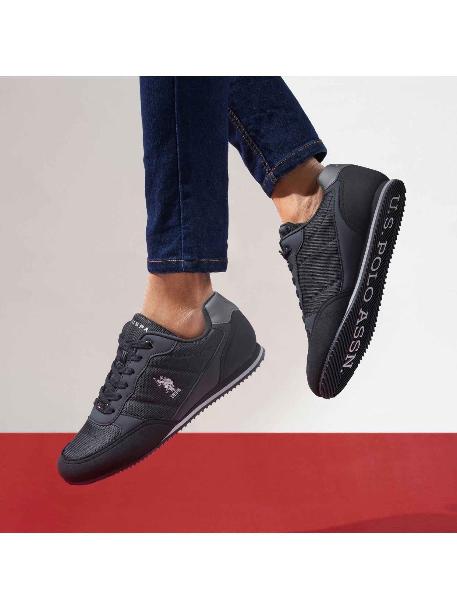 eliza mens casual solid/plain black lace-up sneakers