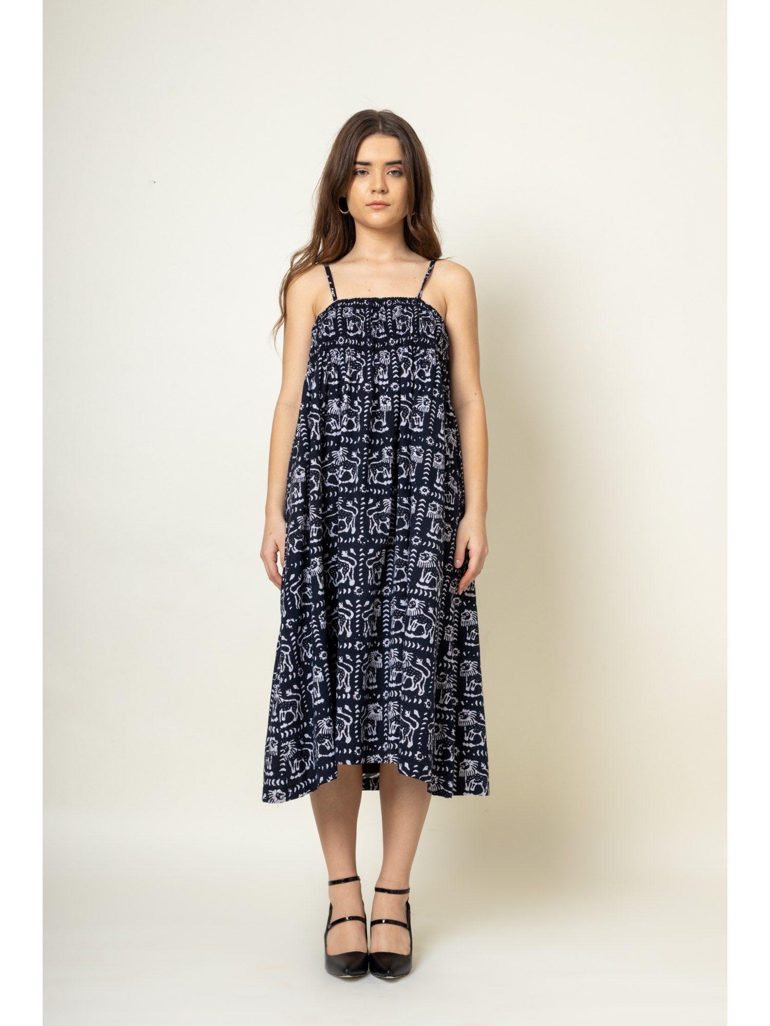 ella navy blue printed dress