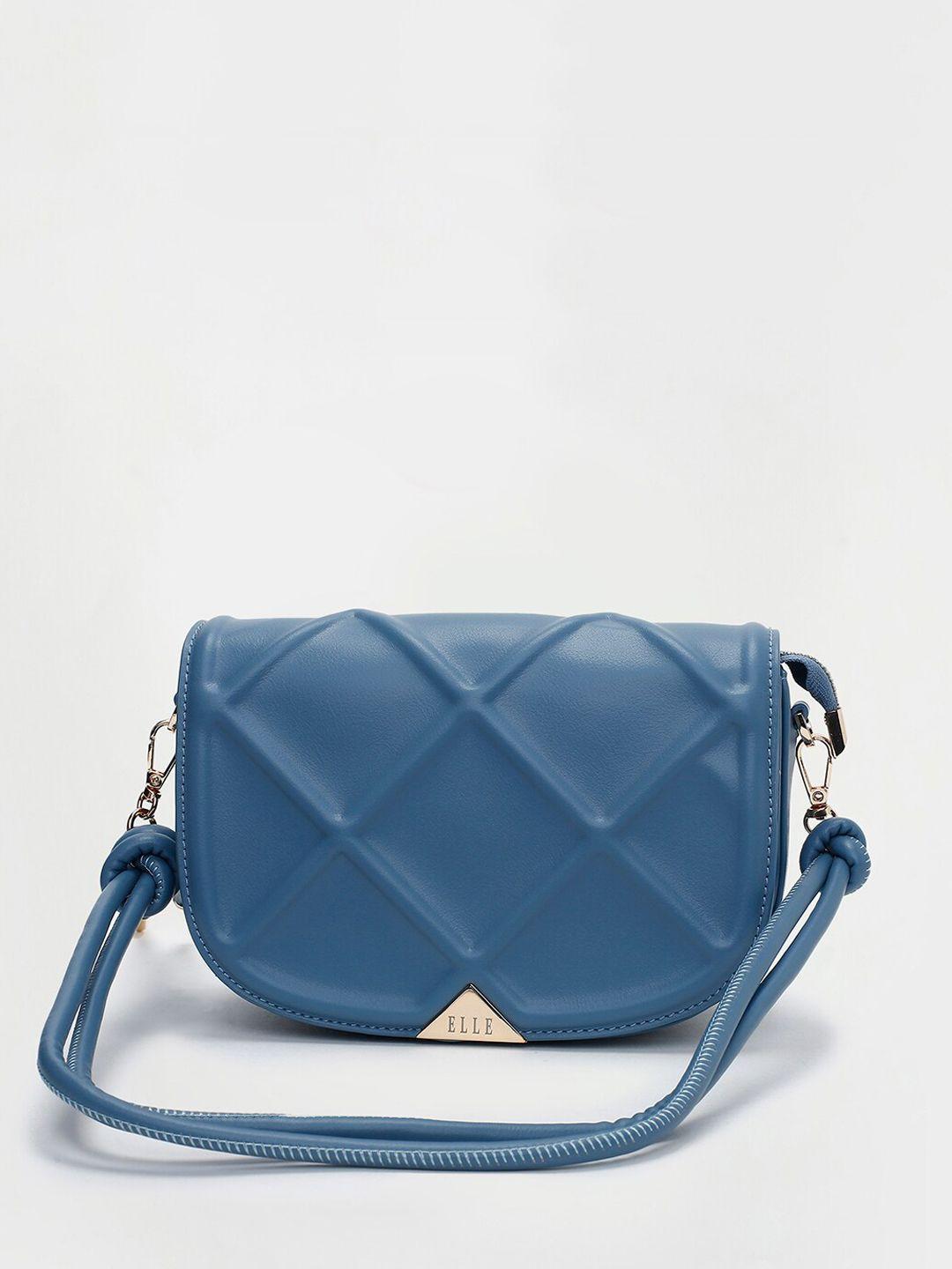 elle blue textured structured sling bag
