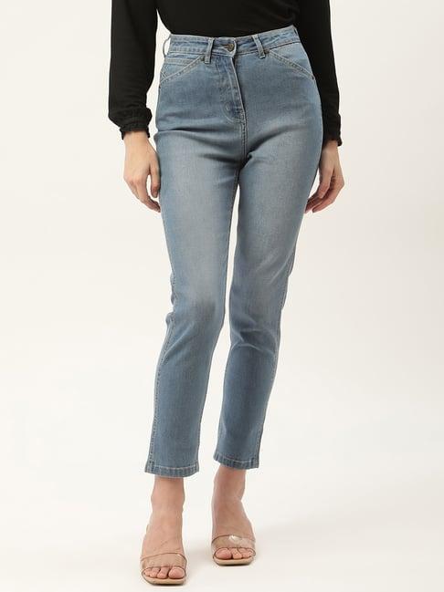 elle indigo straight fit heavily washed jeans