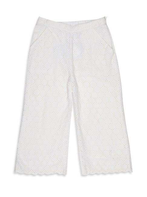 elle kids off white embroidered trousers
