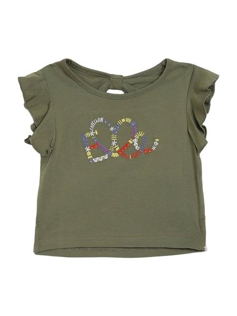 elle kids olive green cotton embroidered top