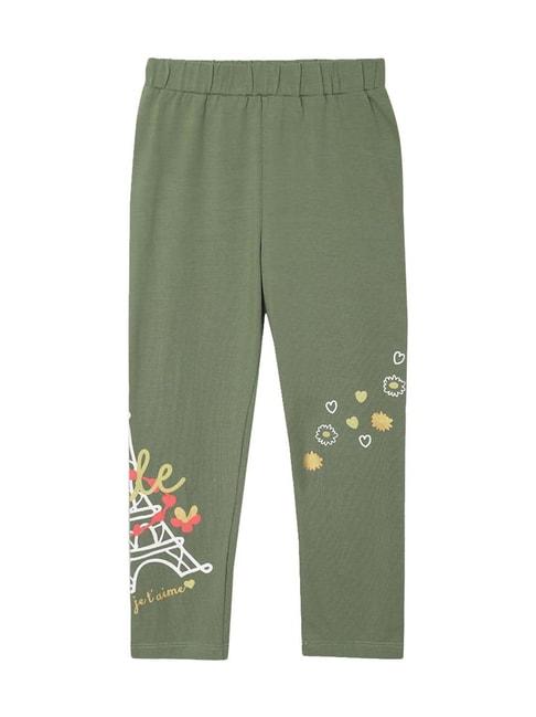 elle kids olive green cotton printed leggings