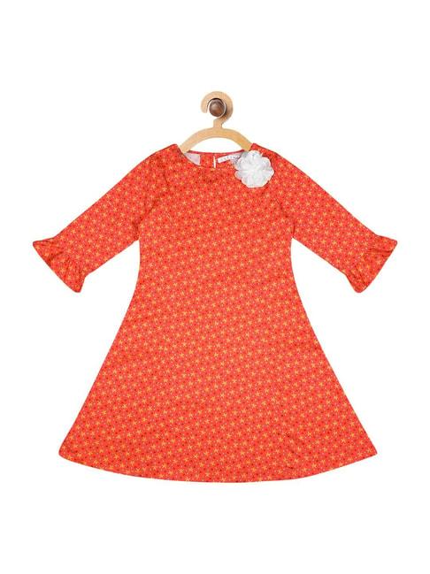 elle kids orange cotton printed dress