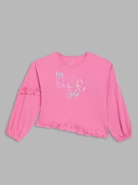 elle kids pink cotton printed full sleeves top