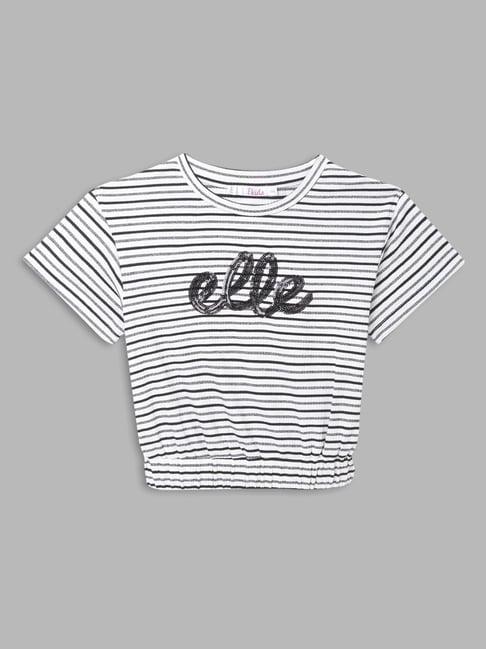 elle kids white & black cotton striped t-shirt