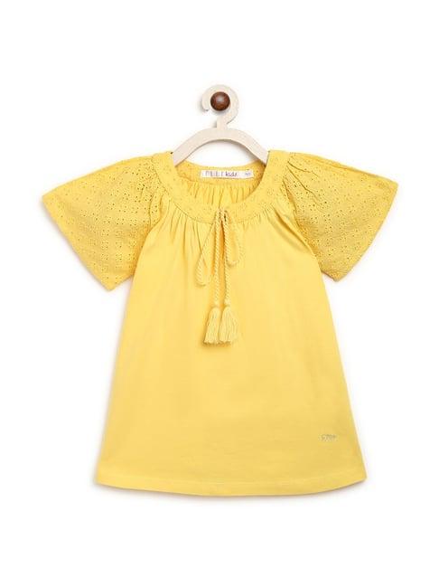 elle kids yellow cotton embroidered top