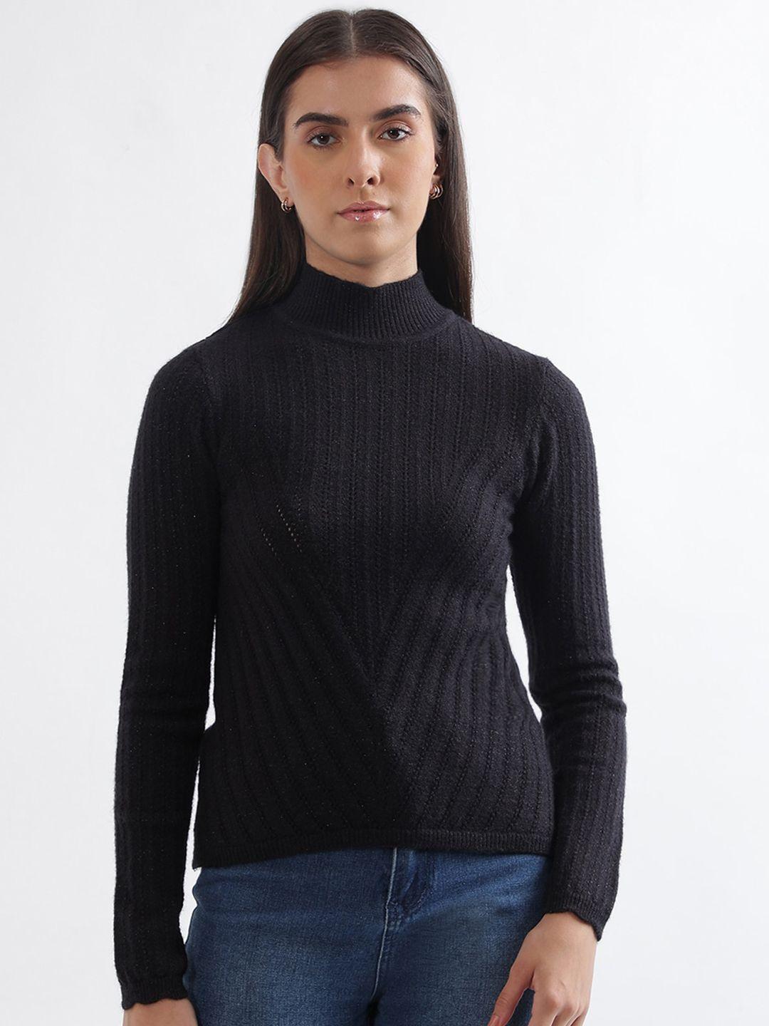 elle mock collar long sleeve acrylic pullover sweater