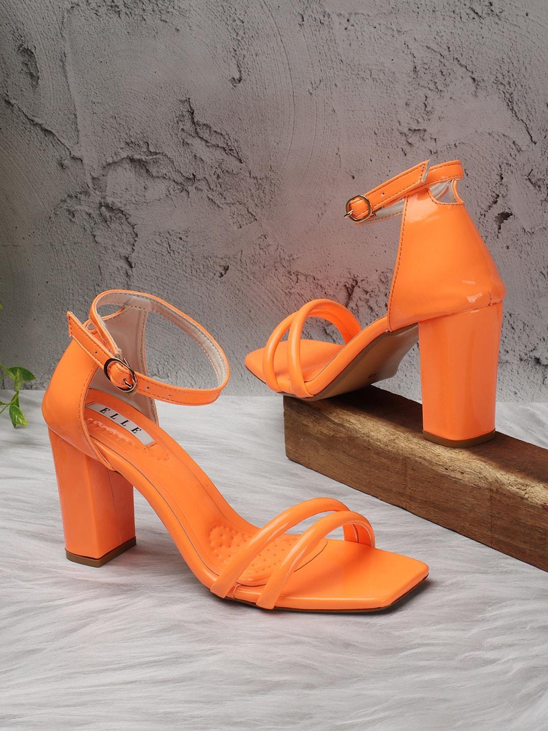elle orange party block pumps with bows
