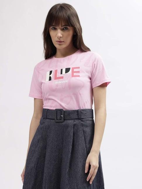 elle pink cotton graphic print t-shirt